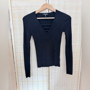 Express Elegant Black V-Neck Long Sleeve Top